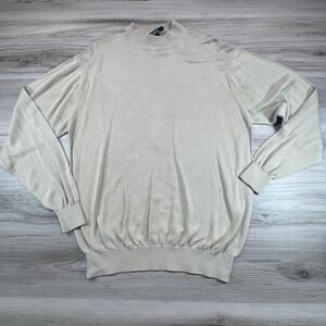 Bocci‎ Italian Collection Men Large Tan Beige 100% Silk Mock Neck Sweater Knit